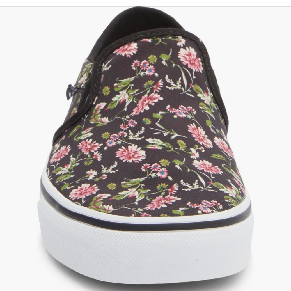 Vans Women’s Asher Black Pink Floral Slip On Sneaker Walking Shoe Size 9.5 - Picture 5 of 9